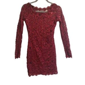 Sequin Hearts Juniors Burgundy Mini Dress Sequin Lace Lined Size Small 2 4
